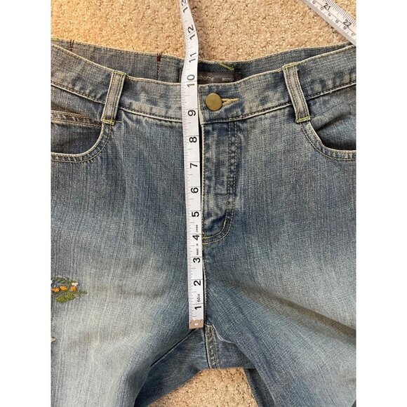 Vintage 90s Y2K Mid Rise Floral Embroidered Bootcut Jeans Sz 10P - Picture 9 of 12